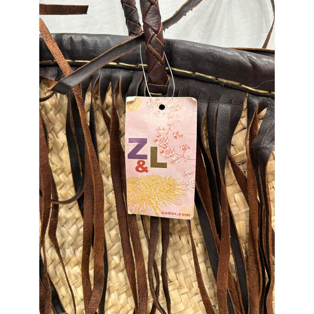 Z&L Straw Woven Fringe Brown Beige Raffia Braided Strap‎ Boho Shoulder Tote NWT - Picture 5 of 8